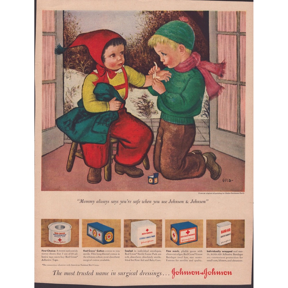 Vintage 1940s Johnson & Johnson First Aid Print Ad Gladys Rockmore Davis Art